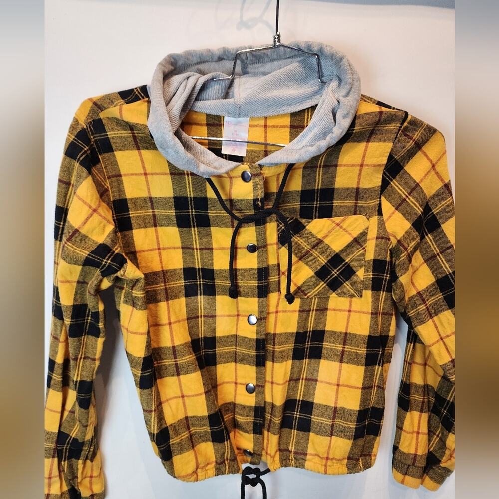 No Boundaries Check Plaid Hooded Shirt Jacket Juniors M - Picture 2 of 6